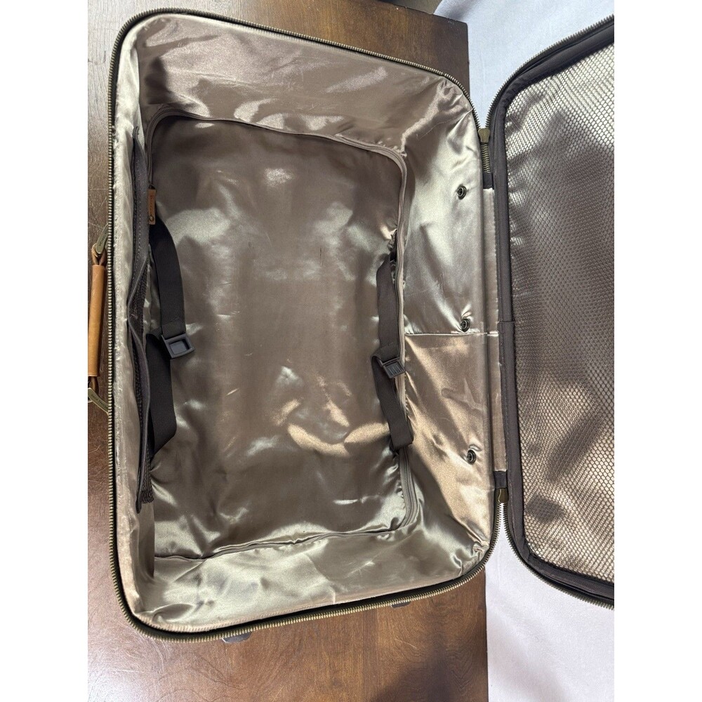 Vintage Michael Kors MK Monogram Rolling Carry-On Suitcase Faux Leather Brown - Picture 7 of 11